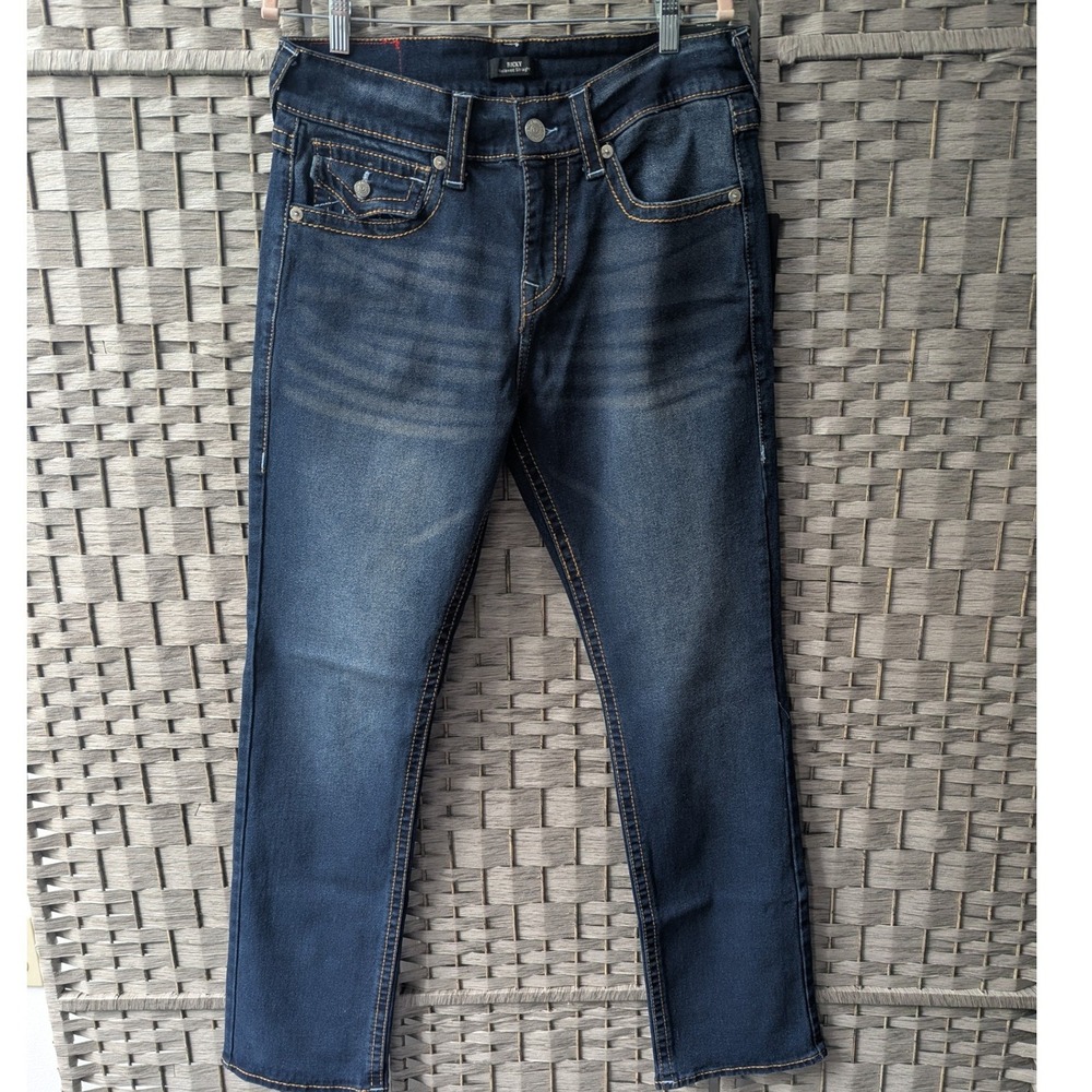 True Religion Ricky Relaxed Straight Jeans Dark Wash Flap Pocket Mens 32x34 NWT